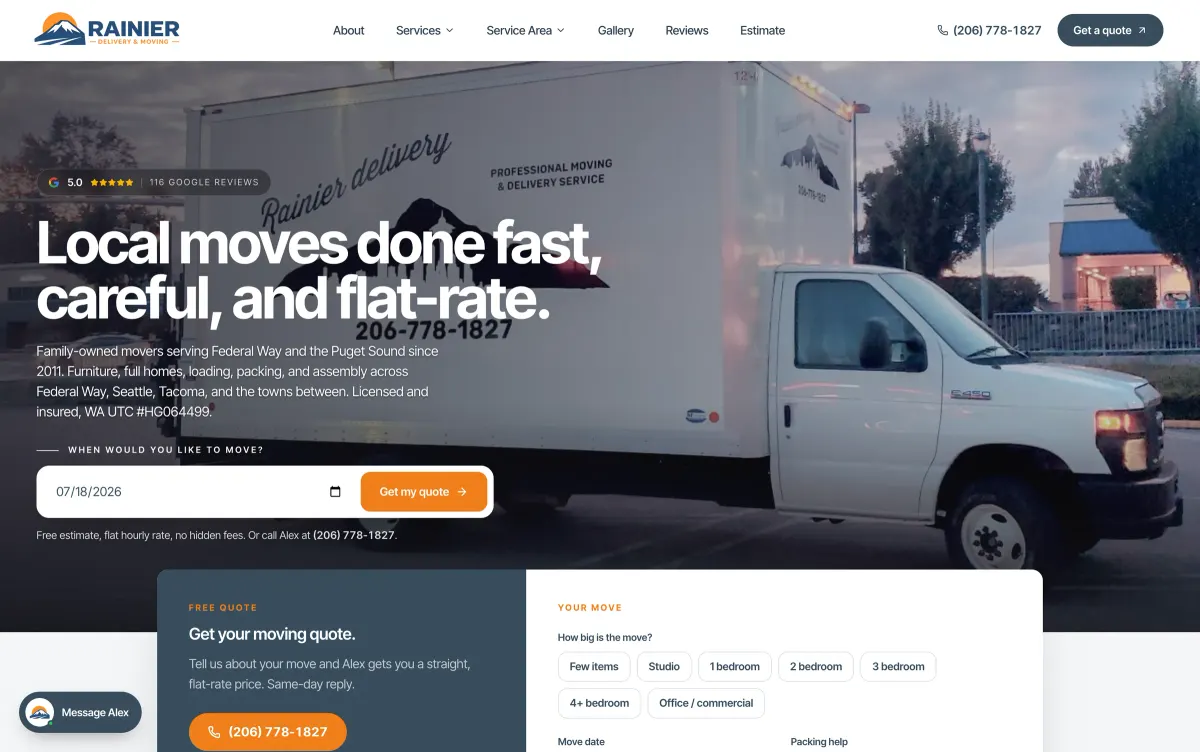 Rainier Delivery home page