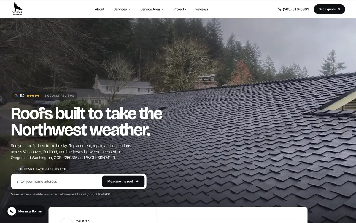 Volks Roofing home page